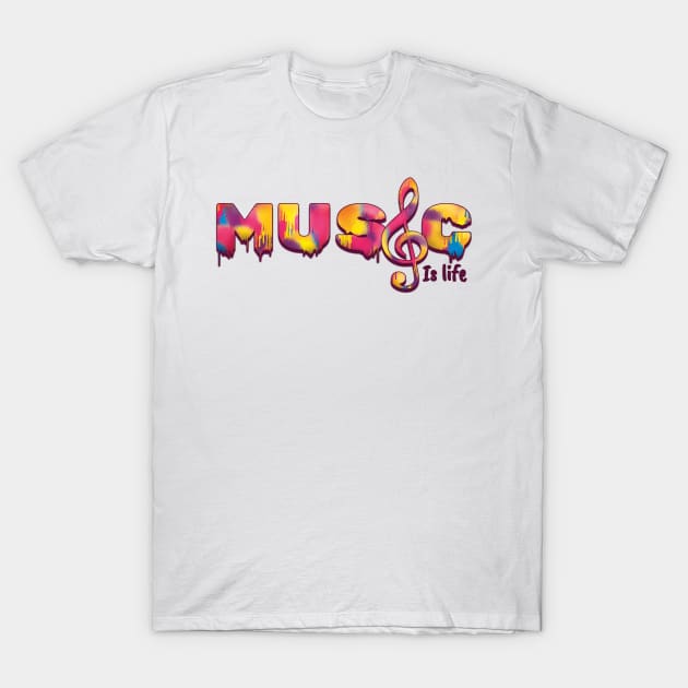 Music is life, in colorful spray paint T-Shirt by Printzeez by Lina